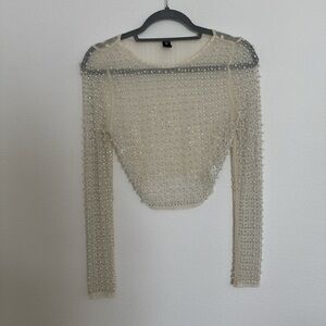 Sheer Beaded Long Sleeve Top